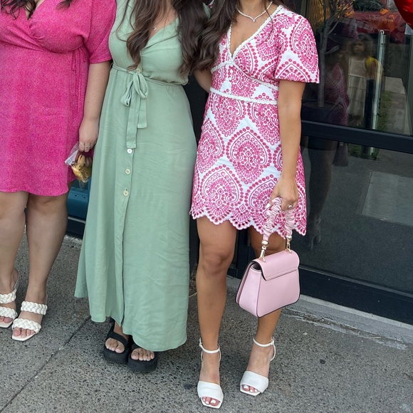 PINK AND WHITE MINI DRESS XS ADELYN RAE ROSEMARY EYELET EMBROIDED - Picture 5 of 5